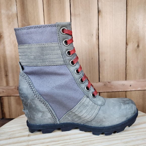 Sorel Boots Womens Size 7.5 Gray Lexie Wedge Lace Up Waterproof Shoes Ankle - Picture 5 of 8